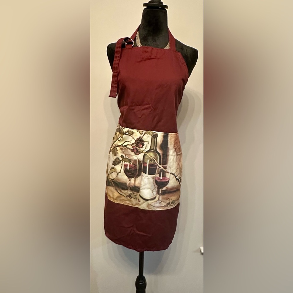 Vintage Vibes Wine-Themed Burgundy Kitchen Apron -OS Adjustable